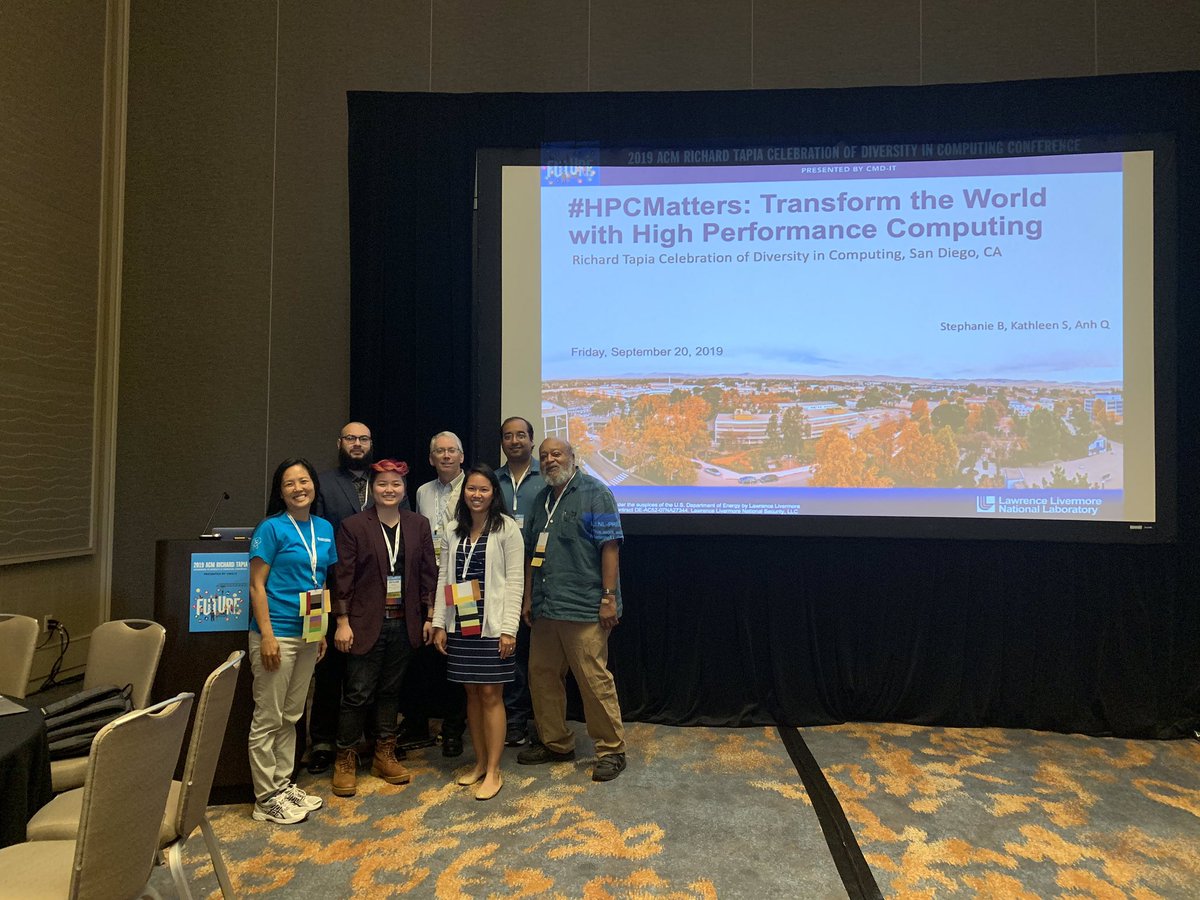 quach2's tweet image. 3/n #Tapia2019 Our workshop proposal was developed and re-factored from @ghc #HPCMatters student opportunity lab to lofty vision of giving exec summary of #supercomputer. Clearly still needs work or longer duration time slot. #LLNLatTapia Applause to Dr Stephanie for live demo