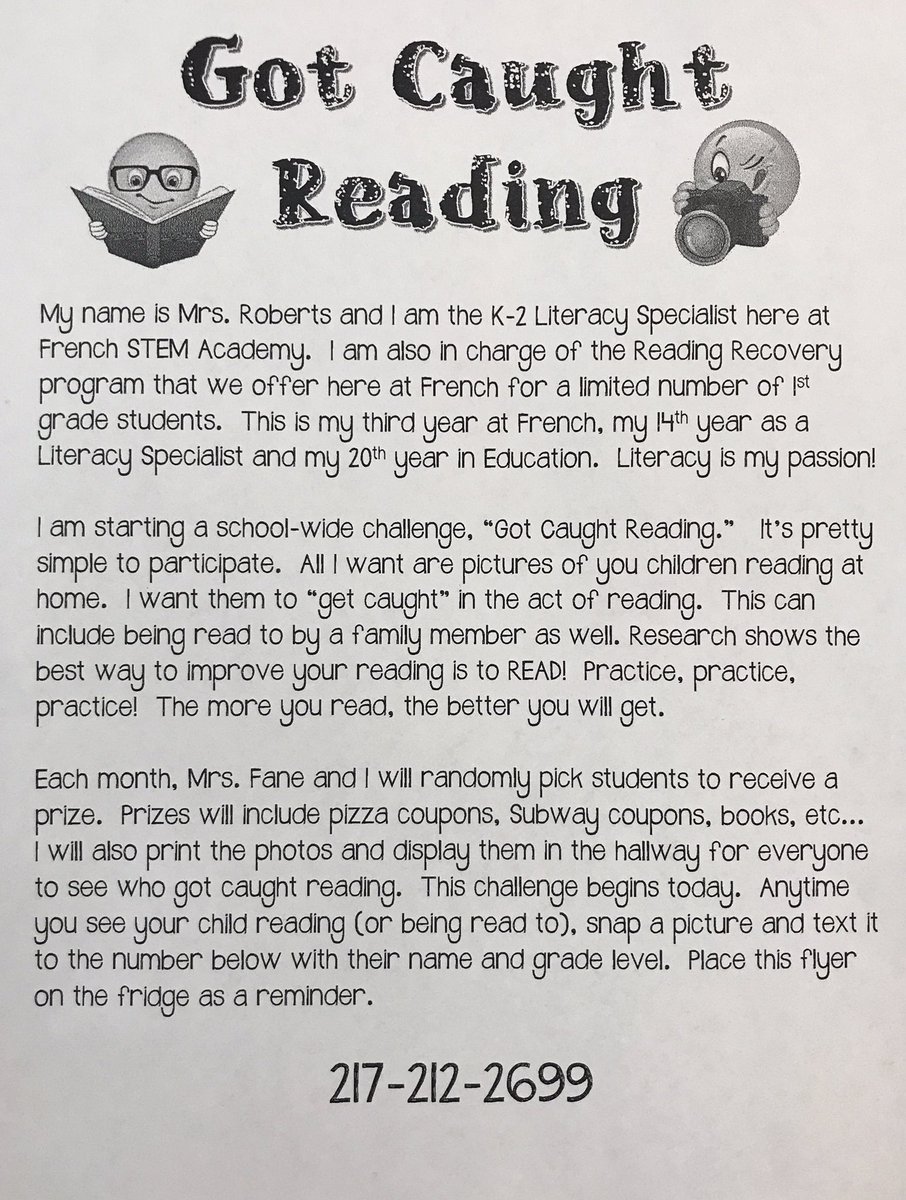 iloveronclark's tweet photo. โค๏ธ๐ If you are a French Falcon, @FrenchSTEM text pictures of your children โcaught readingโ to 217-212-2699! โค๏ธ๐ #reading #readingforpleasure #stemreader #readingIScool https://t.co/hKsqQGFYz6