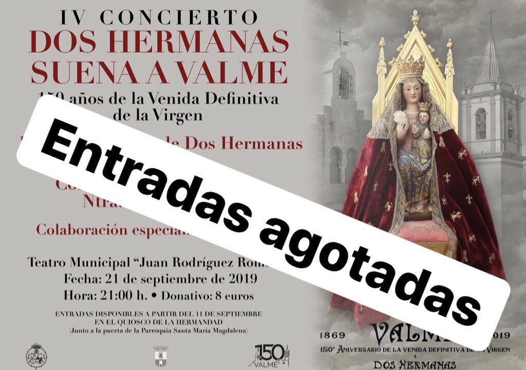 Hdad_Valme's tweet photo. CONCIERTO | Todo listo para el cuarto concierto ‘Dos Hermanas suena a Valme’, que tendrá lugar hoy a las 21.00 h. y en el que celebraremos de forma especial los 150 años de la venida definitiva de la Virgen de Valme a Dos Hermanas. 

#150añosValmeenDH https://t.co/4PLbQjR3Nu