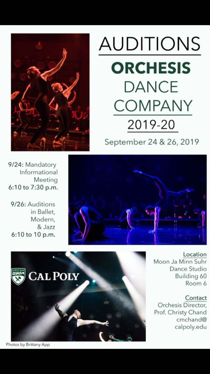 CP_Orchesis's tweet image. 2019-20 Orchesis Dance Company auditions are this Tuesday and Thursday!! #learnbydoing #calpoly