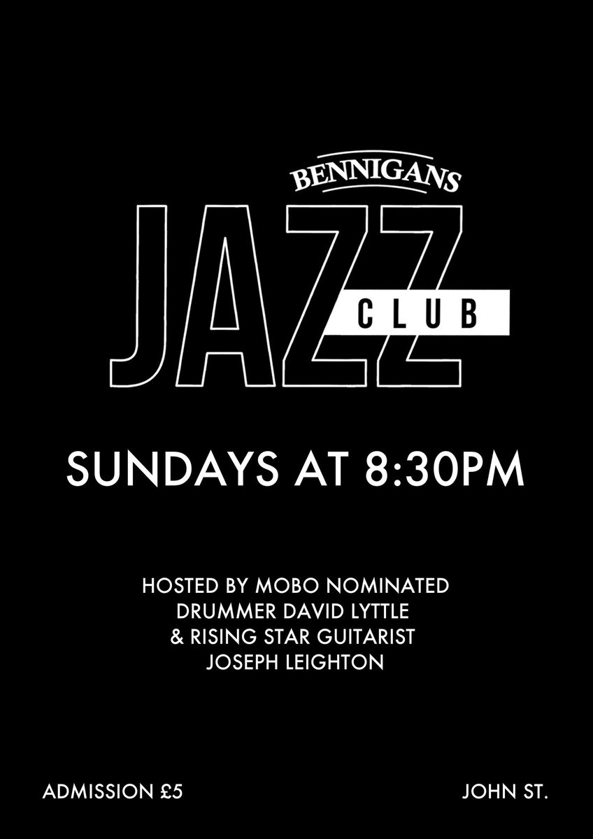 Bennigans Bar (@bennigansbar) on Twitter photo You know where to go tomorrow night! Just £5 to hear MOBO nominated drum star <a href="/david_lyttle/">David Lyttle</a> and Derry’s guitarist of the moment <a href="/josephleighton_/">Joseph Leighton</a> . Music and nibbles from 8:30pm. You know where to go tomorrow night! Just £5 to hear MOBO nominated drum star <a href="/david_lyttle/">David Lyttle</a> and Derry’s guitarist of the moment <a href="/josephleighton_/">Joseph Leighton</a> . Music and nibbles from 8:30pm.