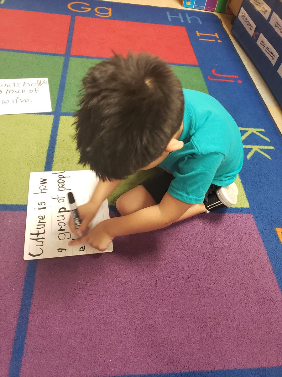 Noemi_Labra's tweet photo. These DL kindergarten Ss are using the English vocabulary they just learned to write about culture! #BISDshines #multilingualiscool https://t.co/uqmuYXpMUy