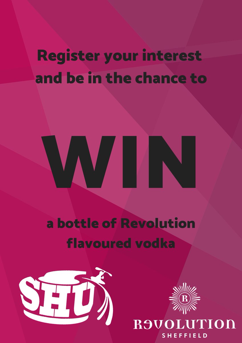 Make sure to come and register your interest on Wednesday 25th in the owen building (City Campus) at Freshers fair. For a chance to win a bottle of revolution flavoured spirit. #teamhallam 

Can't wait to meet you all :) 

First social at 7:30pm at the graduate on the 25th aswell
