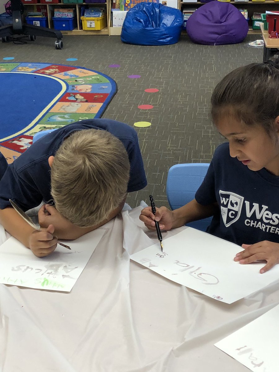 hosterhoudt1st's tweet image. Practing writing with quills and old ink pens using grape and berry juice for ink like they did long ago was a big hit with my first graders.  #FirstGrade #WCSJoyfulLearning @WestlakeCharter #LifeLongAgo