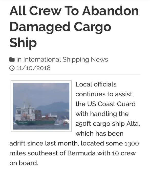 News report of the MV Alta’s abandonment.