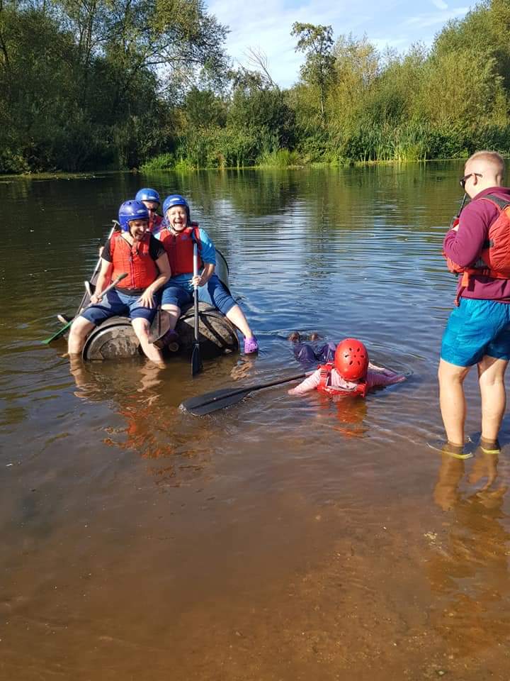 Some of our more adventurous members went rafting, shooting and tomahawk throwing this week! Here's Debbie laughing away while her bum was still dry! #wi #rafting #notjustjamandjerusalem