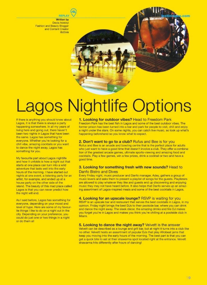 LostInLagos's tweet photo. If there is anything you should know about Lagos, it is that there is always a party happening somewhere. 

Check out some weekend vibe ideas by @d3ola on page 19 of this month's issue.
#Linkinbio 
#Replay #LILmagazine #lostinlagos https://t.co/jsi9HmhxoS