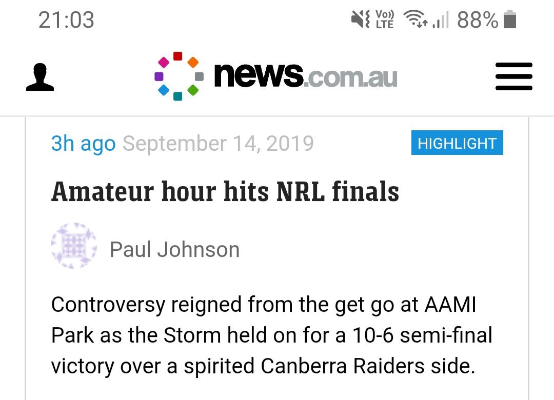 WatchDadJump's tweet image. Irony.  When the reporter talking about Amateur Hour in the NRL fails to realise the Raiders won 12-10  #NRLStormRaiders