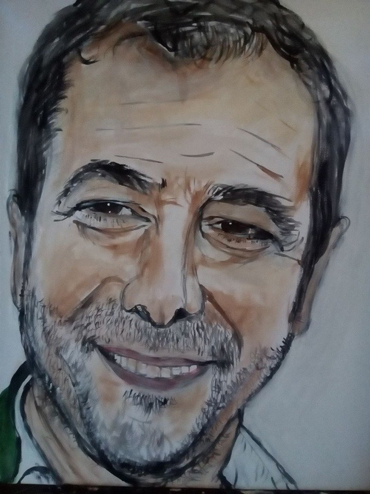 Virginiedu01's tweet photo. Suite à ma demande, un ami dessinateur et peintre a fait le portrait de @bernard_montiel très ressemblant, qu'en pensez-vous ? Je lui ai également demandé de me dessiner un chien et voici ... #MerciPascal 👍💋🙏 https://t.co/PYagwSDl7z