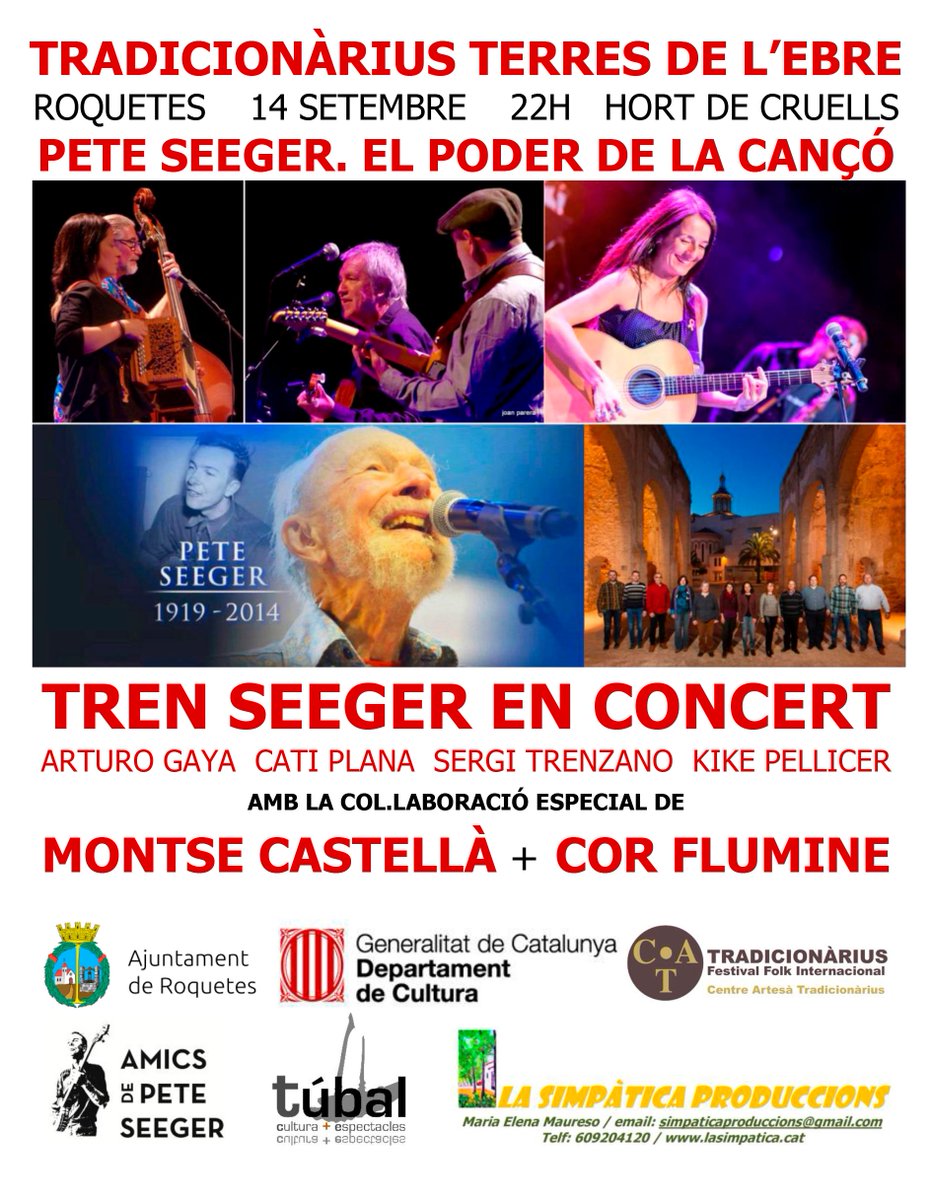 Per avís de pluja, el concert se celebrarà a la sala d'actes de la Lira de #Roquetes Carrer de Sant Josep, 15.
Els tallers de música se celebraran igualment a l'Hort de Cruells (inscripcions gratuïtes: aulaterra@lajota.cat / telf. 609204120). 
Tallers: 16h. Concert: 22h.