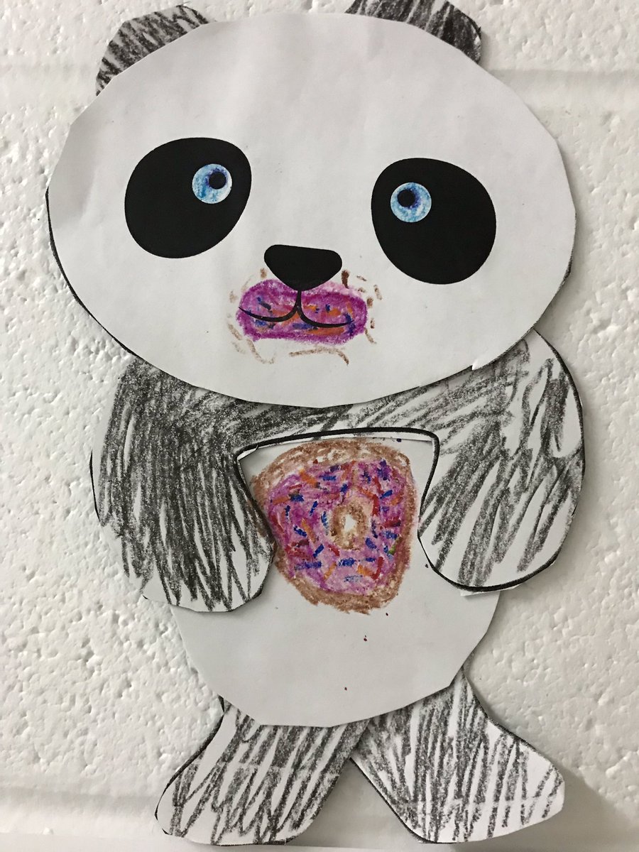 I may be a middle school teacher, but I love a good walk through an elementary, especially #kindergarten work walls. All the pandas were plain black and white...except this one ❤️ #FutureInnovator @FairbanksLearns @ASchirg