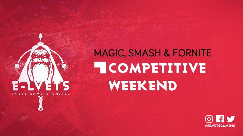 [Competitive weekend]

We have a packed weekend ahead.

On <a href="/wizards_magic/">Magic: The Gathering</a> , <a href="/3emeFarceur/">Gaëtan</a>, @The_Oracle888 and @sammarti1 compete in Beglium.

At @zurichgameshow, @SmuffSSB will represent us on Smash Bros Ultimate while <a href="/SneeZixx/">PHX Sneezix</a> and Shupi will join the  <a href="/FortniteGame/">FortniteGame</a> tournament.