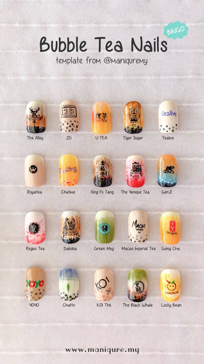 maniquremy's tweet photo. Sabahan’s 20 most favourite bubble tea boba drinks. Which one is your favourite? More design at https://t.co/H5GY2kY8tA

#dressupyournails #maniquremy https://t.co/qeTNBBy4c1