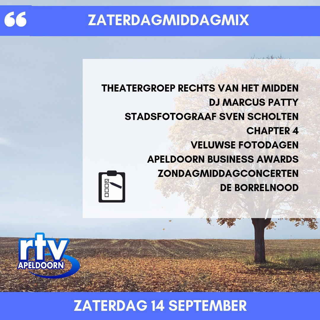 Vanmiddag is het weer zover: dan kan je weer luisteren naar de ZaterdagMiddagMix. Met weer leuke interviews en natuurlijk lekkere muziek! De presentatie is vandaag in handen van Eric Schoenmaker en Marsha Regensburg!