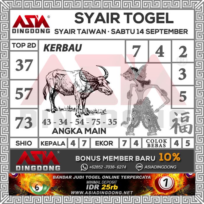Prediksi Angka Main Togel Taiwan Hari Sabtu, 14 September 2019 . Angka Main  : 7435 Colok Bebas : 4 Dan 5 2D Cari Kawan : 74 73 75 47 43... | Snapwidget