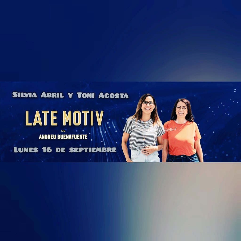 mundosilviabril's tweet photo. Y todo apunta que Sílvia Abril y Toni Acosta estarán este próximo lunes día 16 de Septiembre en #LateMotiv de Andreu Buenafuente.
No te pierdas el programa a partir de las 23H en #Movistar.
.
.
#SilviaAbril #ToniAcosta #ElGrupo #LaSer #LateMoti #AndreuBuenafuente #movistar https://t.co/uTHPmGTGbp
