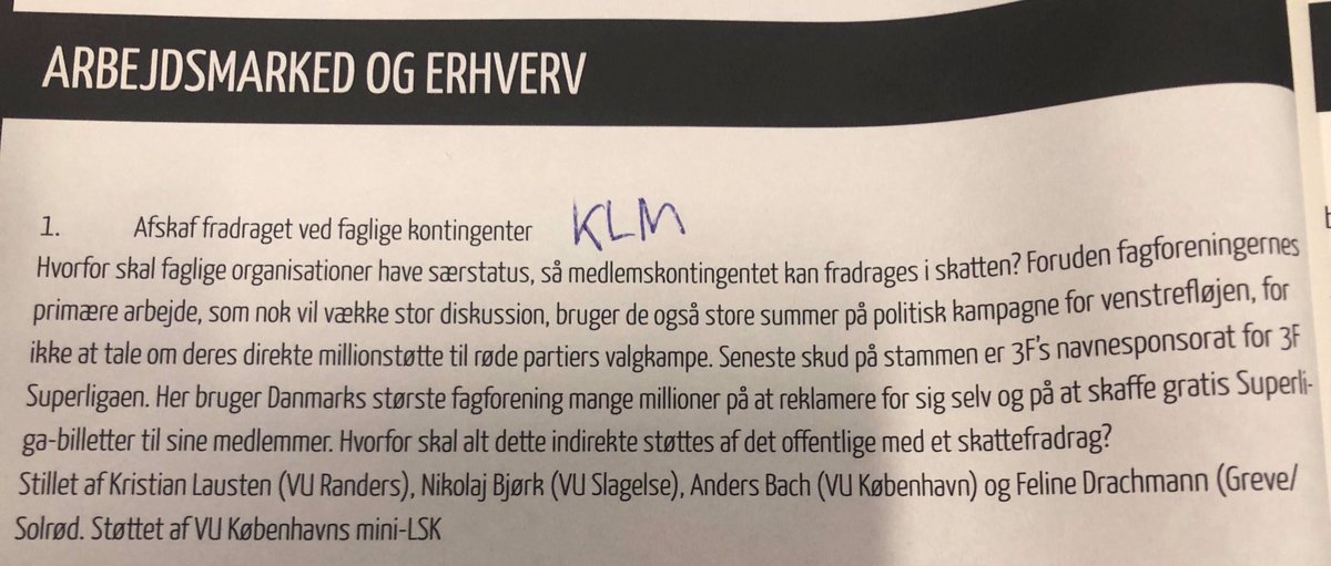 Årets første resolution er vedtaget - og det er en hilsen til bagagearbejderne fra @3F_Fagforening i Kastrup. Sig klart nej til bøllemetoder - afskaf fagforeningsfradraget! #vuls19 

Hermed inspiration til <a href="/venstredk/">Venstre</a>