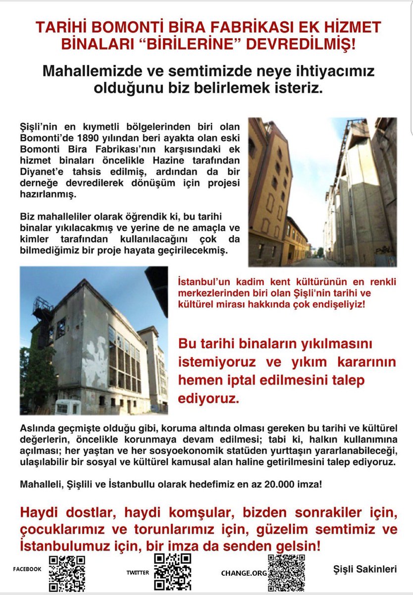 Tatavla Dayanışma Pazarı (@tatavlapazari) on Twitter photo Şişli Merkez Mahalle Meclisi <a href="/MerkezSisli/">Şişli Merkez Mahalle Meclisi</a> tarihi Bomonti Bira Fabrikası ek hizmet binalarının yıkımının iptali için yapacağı basın açıklamasına davet ediyor. #bomontitarihiyleguzel #bomontibirafabrikasıyıkılmasın
🗓️ 14 Eylül Cumartesi
⏰ 18.00
Birahane Sokak-Bomontiada Karşısı Şişli Merkez Mahalle Meclisi <a href="/MerkezSisli/">Şişli Merkez Mahalle Meclisi</a> tarihi Bomonti Bira Fabrikası ek hizmet binalarının yıkımının iptali için yapacağı basın açıklamasına davet ediyor. #bomontitarihiyleguzel #bomontibirafabrikasıyıkılmasın
🗓️ 14 Eylül Cumartesi
⏰ 18.00
Birahane Sokak-Bomontiada Karşısı