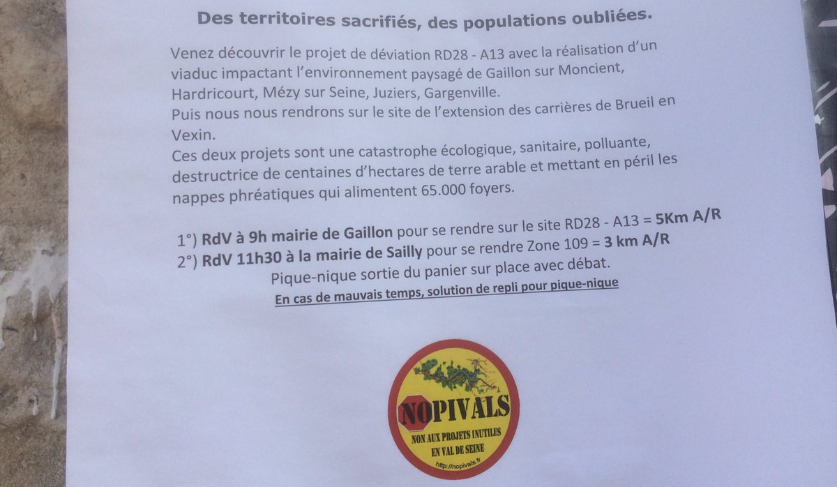 DecidonsParis's tweet photo. Solidaires des copains du #Vexin et sur le terrain avec #AVL3C en lutte contre le projet écocide de carrière pour alimenter en ciment la voracité des bétonneurs du Grand Paris et des JO #Paris2024 Une autre ville, une autre vie sont possibles!
🏡🌱🌳🌍🌏🌎 https://t.co/PjjI99TH7m
