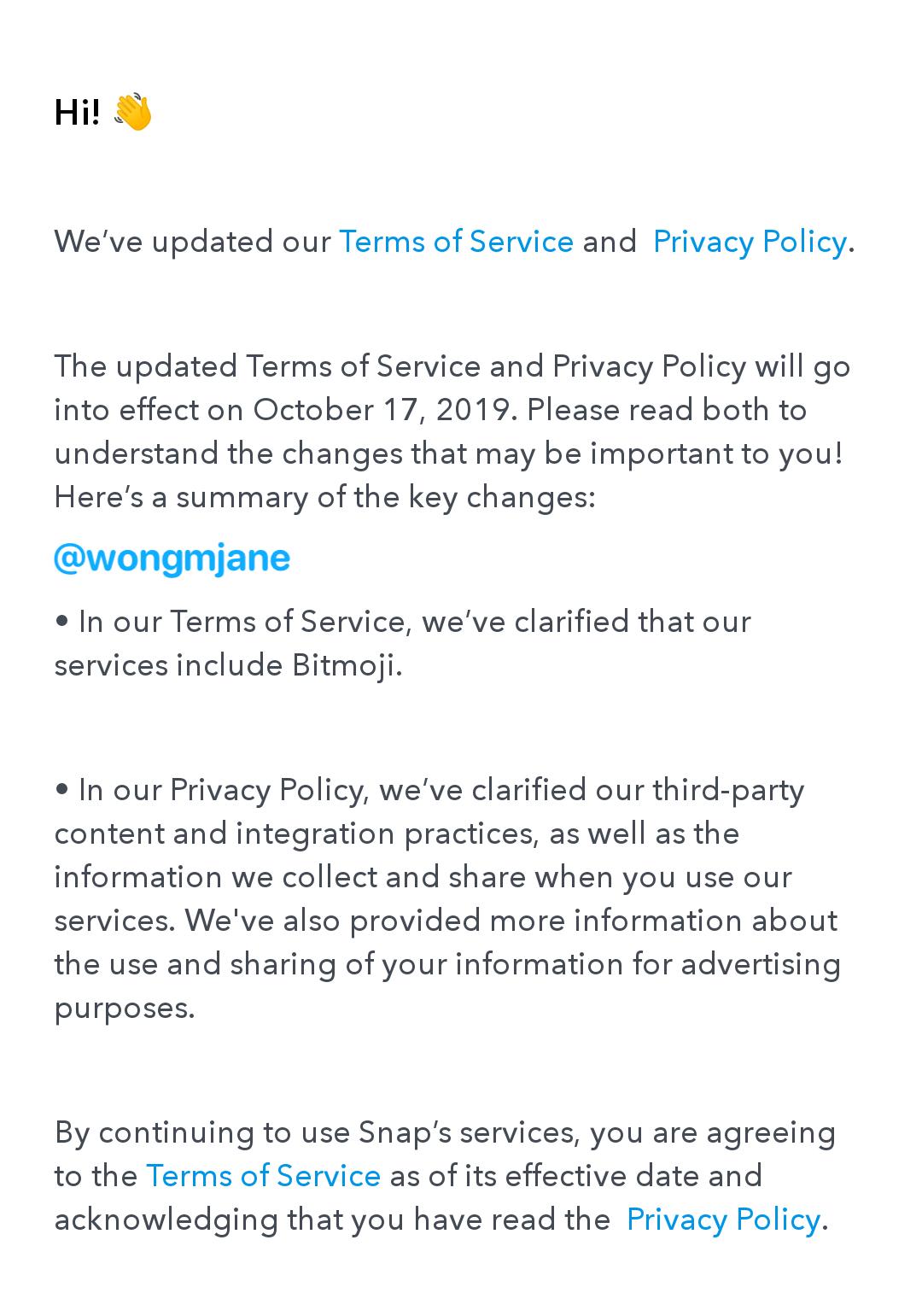 Snapchat new terms of service 2022