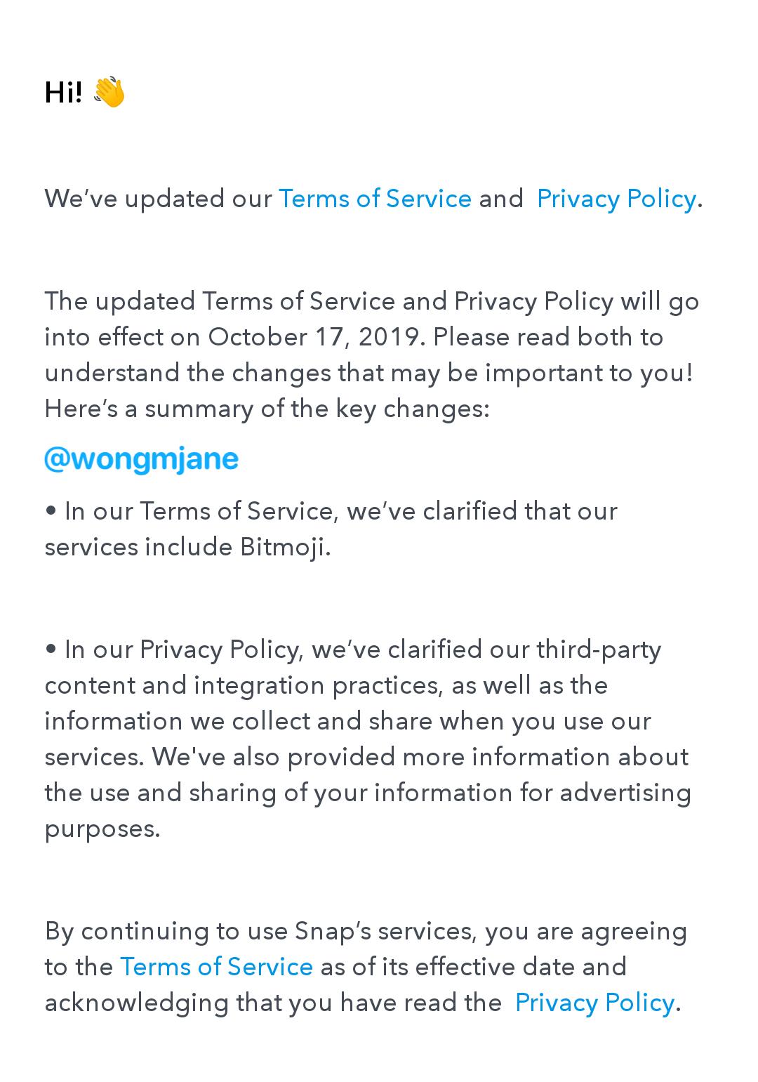 Jane Manchun Wong على X: &ldquo;Snapchat updated their Terms of Service 