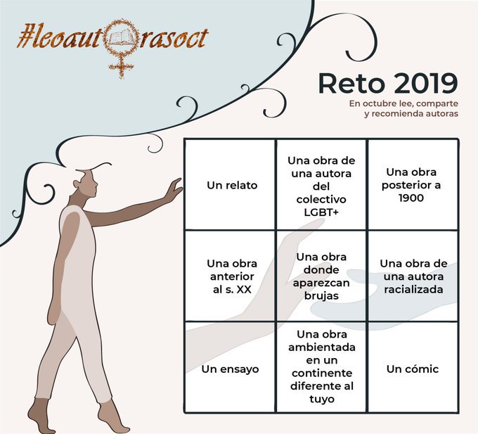 Bingo con 9 categorías: Un relato, una obra de una autora del colectivo LGBT+, una obra posterior a 1900, una obra anterior al s.XX, una obra donde aparezcan brujas, una obra de una autora racializada, un ensayo, una obra ambientada en un continente diferente al tuyo y un cómic.