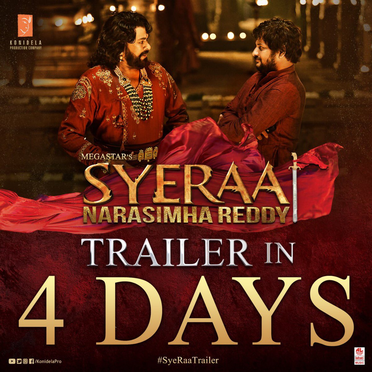 The wait will end very soon! Trailer of #SyeRaaNarasimhaReddy in 4 days! Get ready for an exhilarating experience 🔥

#SyeRaaTrailer
#SyeRaa 

<a href="/SrBachchan/">Amitabh Bachchan</a> #Chiranjeevi  #RamCharan <a href="/DirSurender/">SurenderReddy</a>  #Nayanthara <a href="/KicchaSudeep/">Kichcha Sudeepa</a> <a href="/VijaySethuOffl/">VijaySethupathi</a> <a href="/IamJagguBhai/">Jaggu Bhai</a> <a href="/ravikishann/">Ravi Kishan</a> <a href="/tamannaahspeaks/">Tamannaah Bhatia</a>