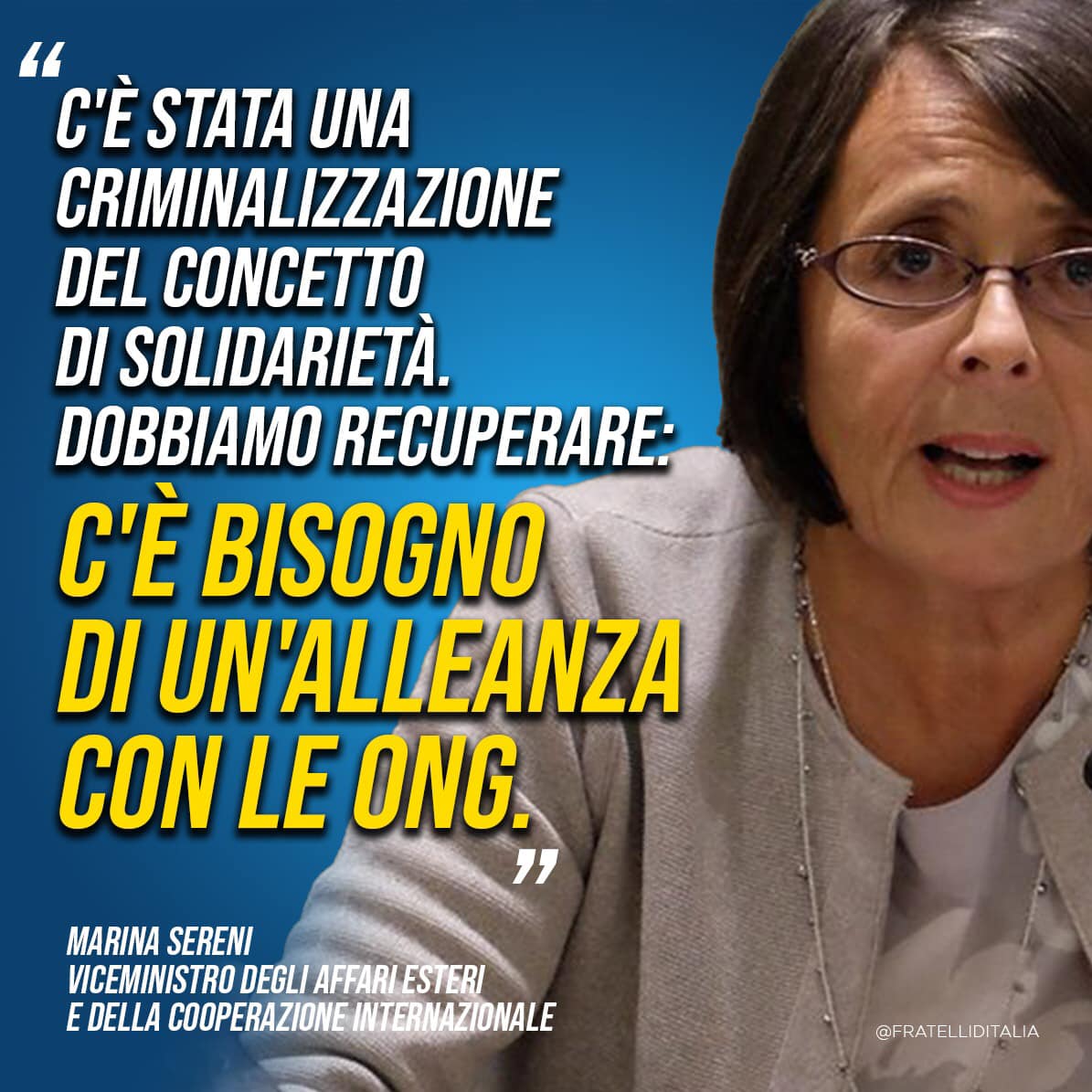 GiorgiaMeloni's tweet photo. “C'è bisogno di un'alleanza con le ONG", parola del viceministro del nuovo Governo Pd-M5S. Lo ribadisco per l'ennesima volta: con questo Governo l'Italia diventerà presto il campo profughi d'Europa! https://t.co/9kxQU7nPkD