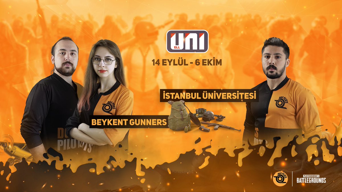 PUBG oyuncularımız POLADERUC ve Rita (Beykent Üni), Lipsin (İstanbul Üni) ve analistimiz cannsehmus (Karabük Üni), 14 Eylül - 6 Ekim arasında her hafta sonu 15.00'te başlayacak olan UniGLL turnuvasında mücadele edecek!
