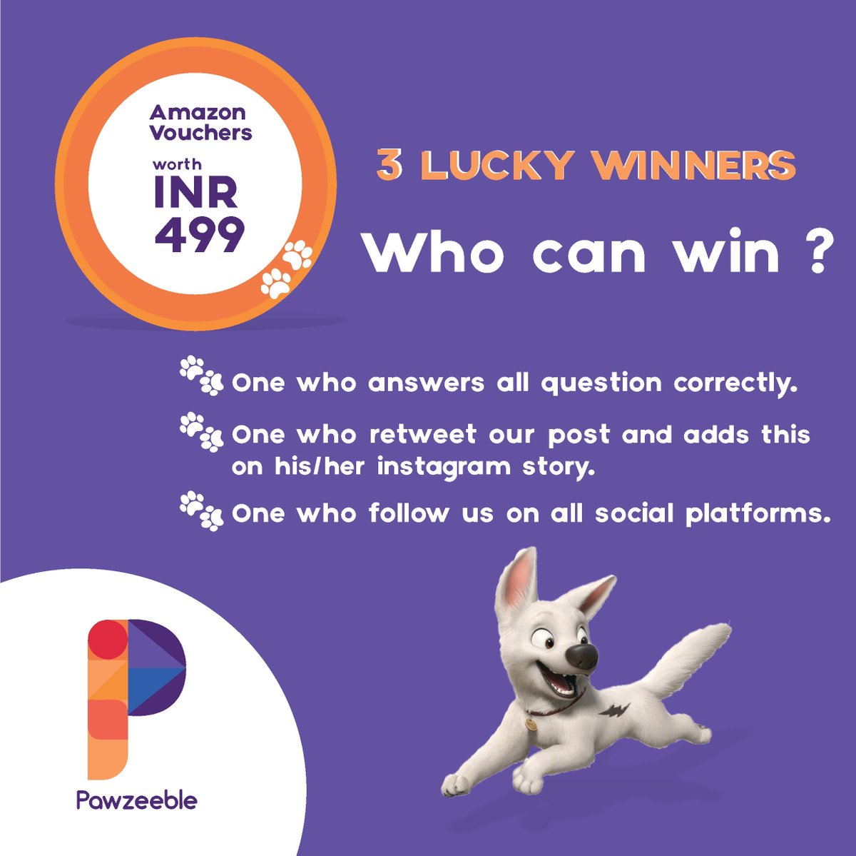 pawzeeble's tweet photo. #contestalert 

Your chance to win #amazon gift vouchers worth 999/- starts in next 10 minutes. Please make sure you satisfy all the terms.  

#contests #ContestofChampions #QuizKnock #Contest #Quiz #contestentry #sweepstakes #giveaways #win #PlayToWin #giveaways #giveaway https://t.co/AR4uloN2nc
