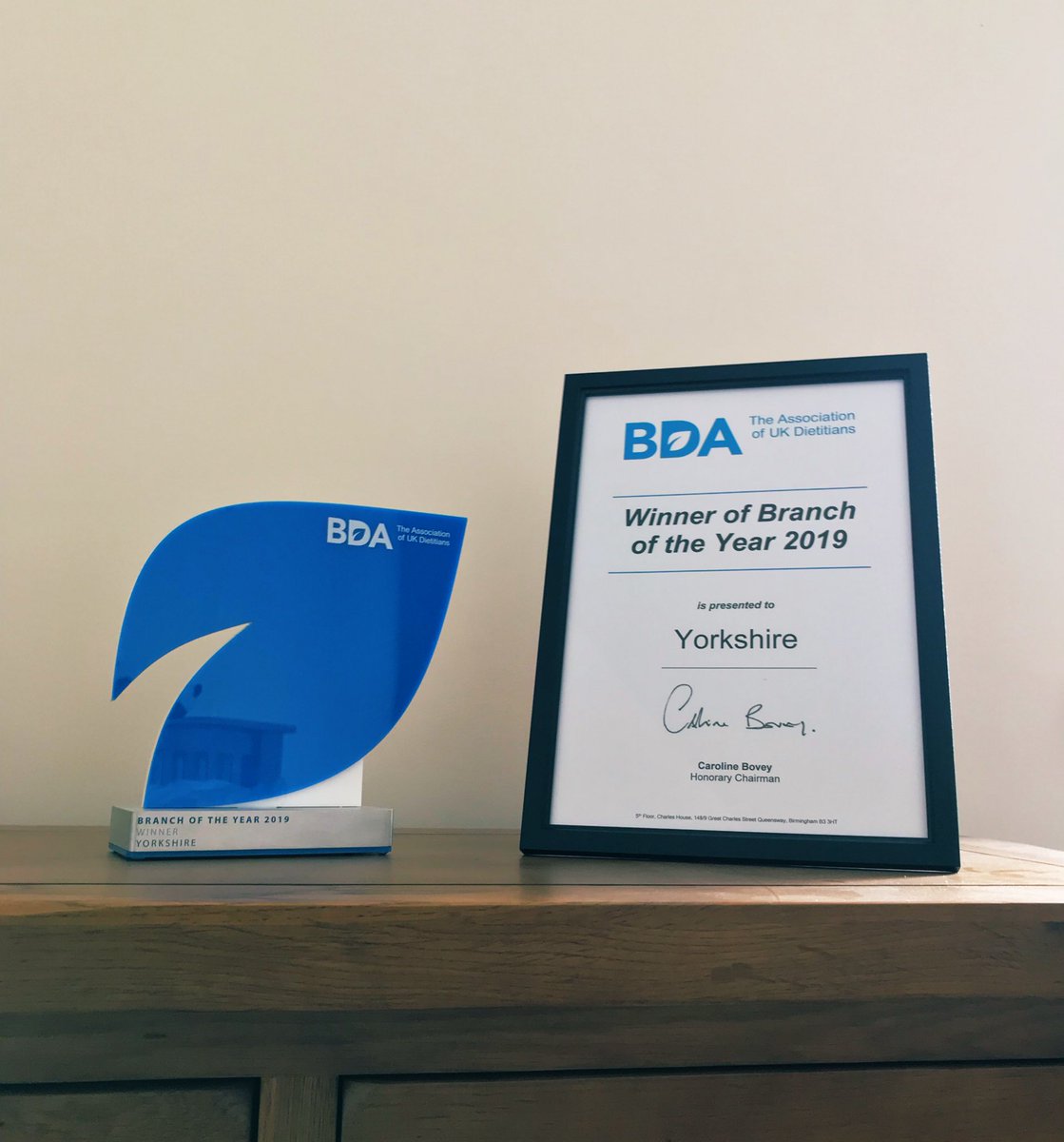 NusratkRD's tweet photo. My turn to have the @BDAyorkshire winners trophy from @BDA_Dietitians Branch of the Year Awards 2019
#fabdesign by charlotte! 😀😀😍 https://t.co/R4NA7goiEd