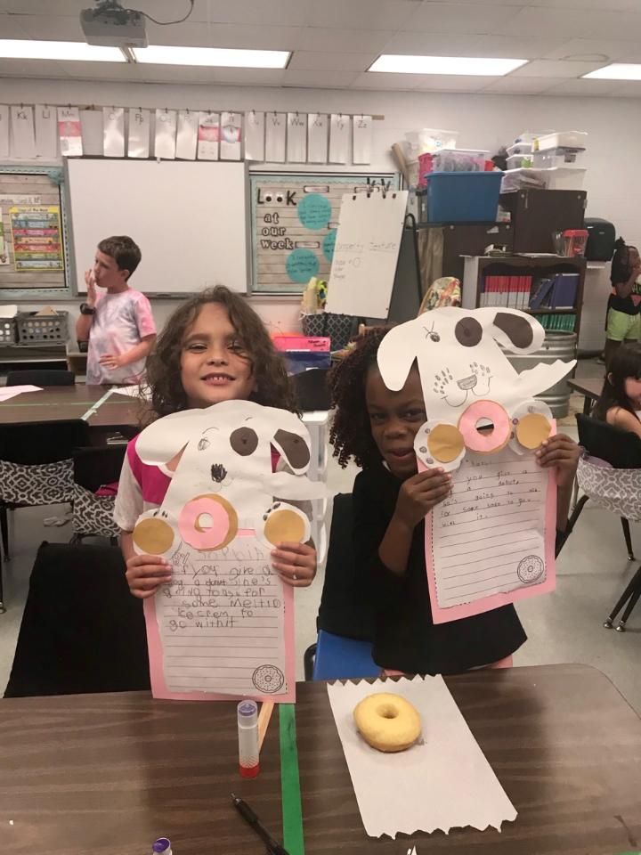 1presva's tweet photo. If You Give a Dog a Donut writing project along with fresh donuts to go along with it! Mrs Szymanski's Firsties. https://t.co/gY2YwPj8PD