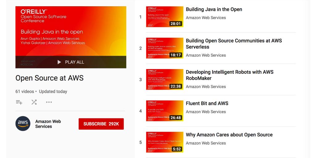 The open source playlist page on the AWS YouTube channel.