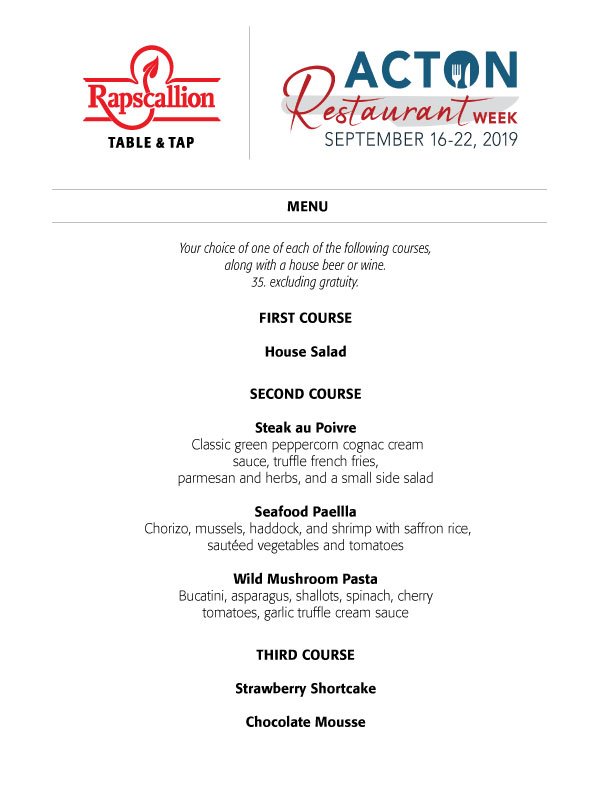 ActonWeek's tweet photo. #RapscallionActonTableAndTap specials for ARW.  Starts Monday!  https://t.co/nzcILccaO5
#Rapscallion  #ActonMA #ActonRestaurantWeek #foodie #beer #brewery #microbrew #RestaurantWeek #WhereToEatBoston #MetroWestBoston #MiddlesexWest #nomnom #BeerFlights #BeerPatio #ShrimpAndGrits https://t.co/ZGLqDzuqmm