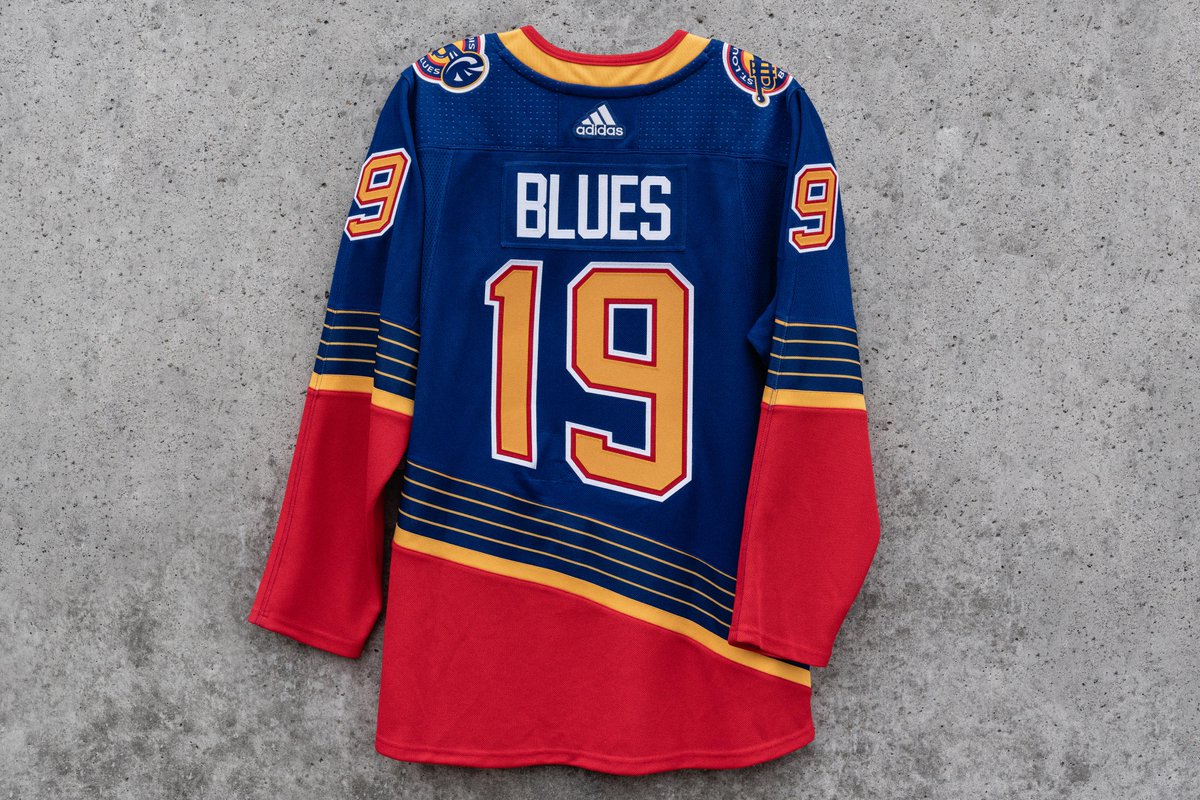 NHL's tweet photo. Hull. MacInnis. Pronger. 

The @StLouisBlues are honoring their past with these @adidashockey retro jerseys! 🎺 https://t.co/DzHmyQH2aw