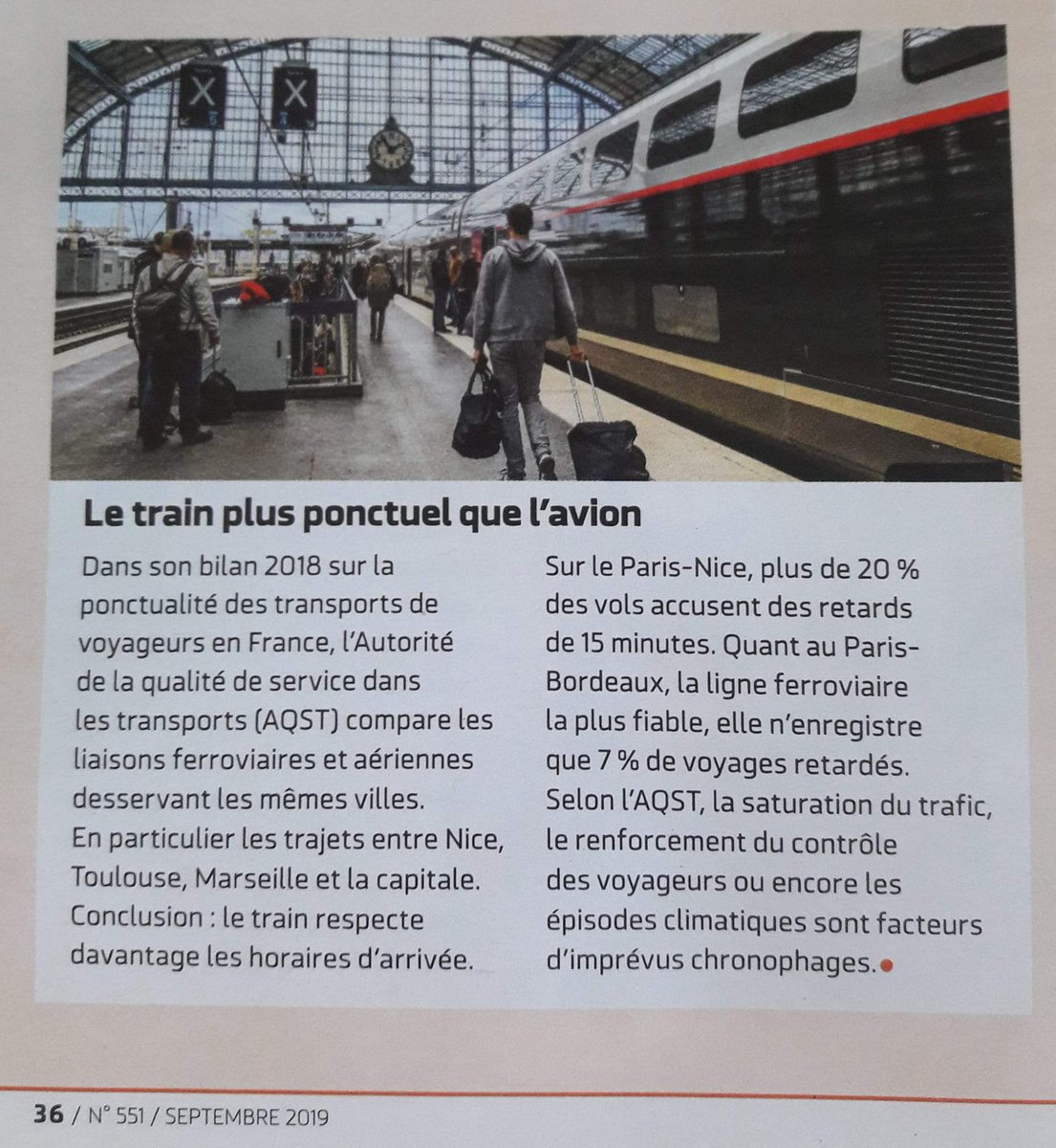 "Le train plus ponctuel que l'avion".
<a href="/60millions/">60 Millions de consommateurs</a> - Septembre 2019