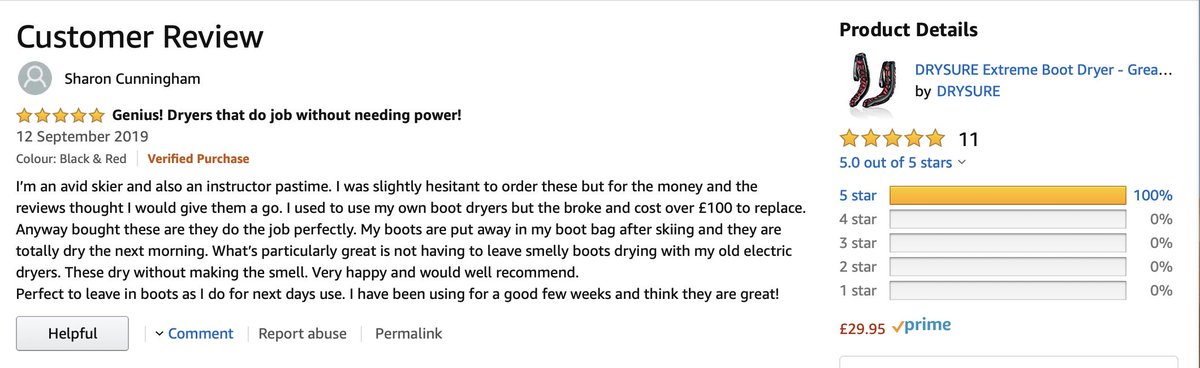 Drysure's tweet image. Look away now if you don't want to see some bragging but we felt we had to show off our latest review on Amazon as it is so good.

This has made our weekend - Thank you Sharon 😀
#drysure #bootdryer