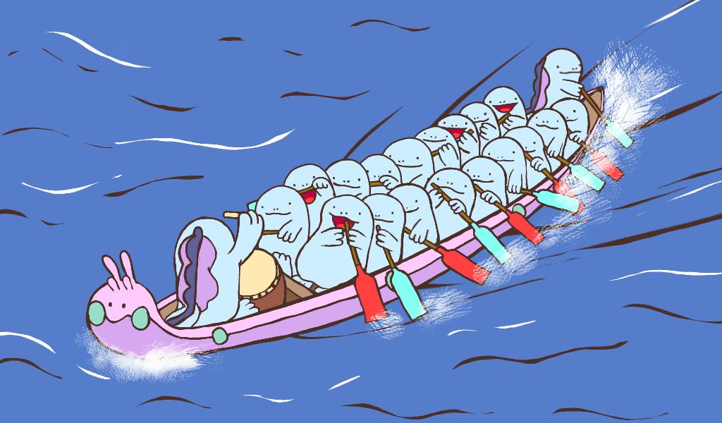 「ドラゴンボートを漕ぐヌオーたち( 'ー`) 」|はしのもかのイラスト