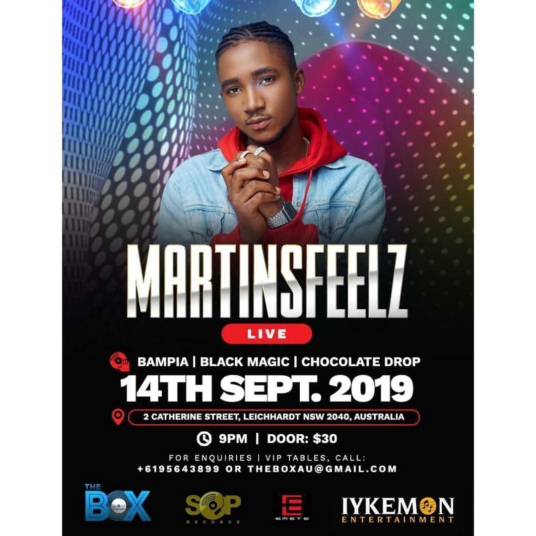 soprecords_'s tweet photo. @martinsfeelz will be performing live at THE BOX today, 14th September!!! If you’re in Sydney, please come out and turn up with @martinsfeelz💃🕺
Time: 9pm 
Door: $30
Location: 2 Catherine street, Leichardt n NSW 2040, Australia

Cc: @funkeakindele @JJCSKILLZ
@MartinsFeelz https://t.co/z9Zdt6kJjO