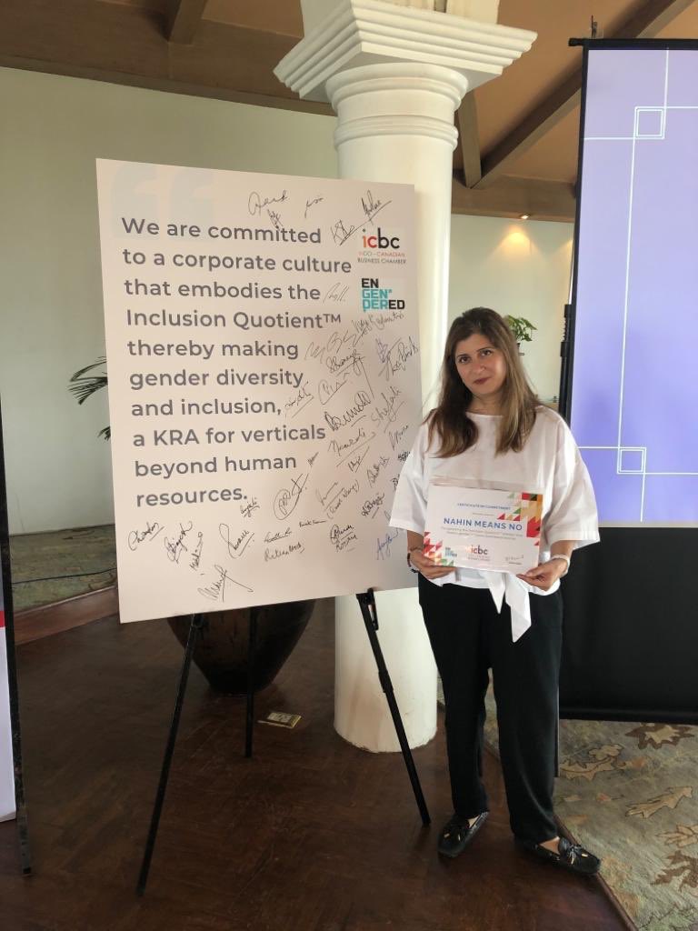 nahimeansno's tweet photo. Nahi Means No signed the Inclusion Quotient at the Indo Canadian Business Chamber’s Annual General Meeting on September 12, 2019.
#nahimeansno #empowerment #safety #equality #genderequality #workplaceequality #beyondhr #engendered #icbc #canadiantradecommission #indiacanada https://t.co/O8u35P6MHe