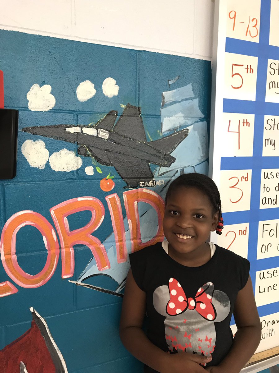 btw_art's tweet photo. Our very talented third grader finished her fighter jet to represent McDill Air Force Base on our Florida themed wall. And she drew and painted her pelican in less than 45 mins today! https://t.co/S9Zwnj6lxf