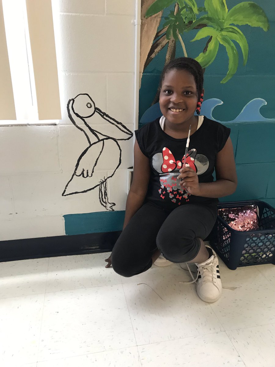 btw_art's tweet photo. Our very talented third grader finished her fighter jet to represent McDill Air Force Base on our Florida themed wall. And she drew and painted her pelican in less than 45 mins today! https://t.co/S9Zwnj6lxf