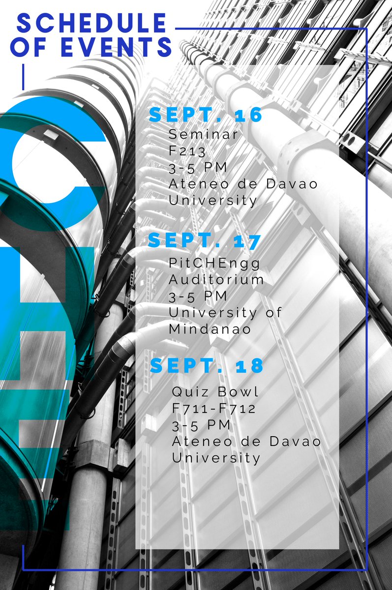 addujpiche's tweet photo. The CHE Week 2019 just started! We present to you the schedule of activities for this year's CHE Week!ππ§#CHEWeek2019 https://t.co/rG6E9ZgMue