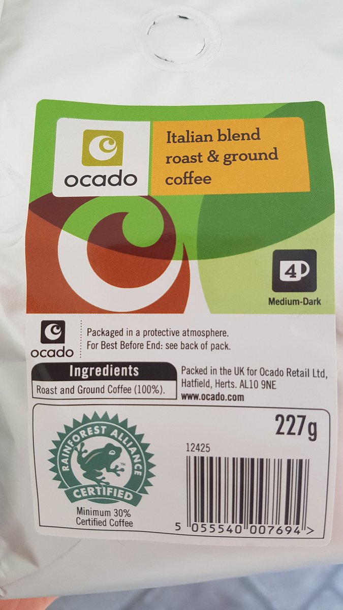 timhaff's tweet photo. @Ocado Stop flaunting the @RnfrstAll_UK @RnfrstAlliance logo on all you own brand coffee. You are just trying to trick your environmentally conscious customers into buying a product which is [up to] 70% grown on land torched out of the rainforest. #amazonfires https://t.co/FHXJQdO3h1
