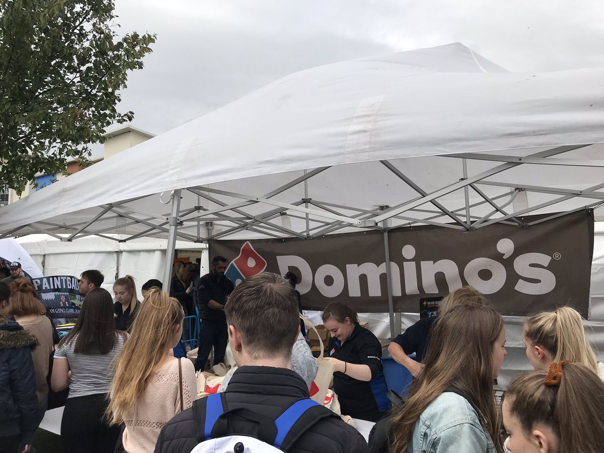 DominosDundee's tweet photo. Today we are giving out free pizza from our stall at the Freshers Fair! Come along and get some pizza! We are also giving out Dominos tote bags and some drinks! Well worth a visit! https://t.co/fkCUl6Zl8B