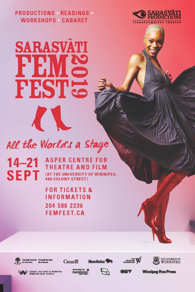 CdnHeritage's tweet photo. From September 14 to 21, FemFest 2019 celebrates women theatre artists. Plays and theatre workshops with creative and powerful women are taking place throughout Winnipeg . @Sarasvati_Wpg https://t.co/KSfU8STddg https://t.co/sZQIVo3LvV
