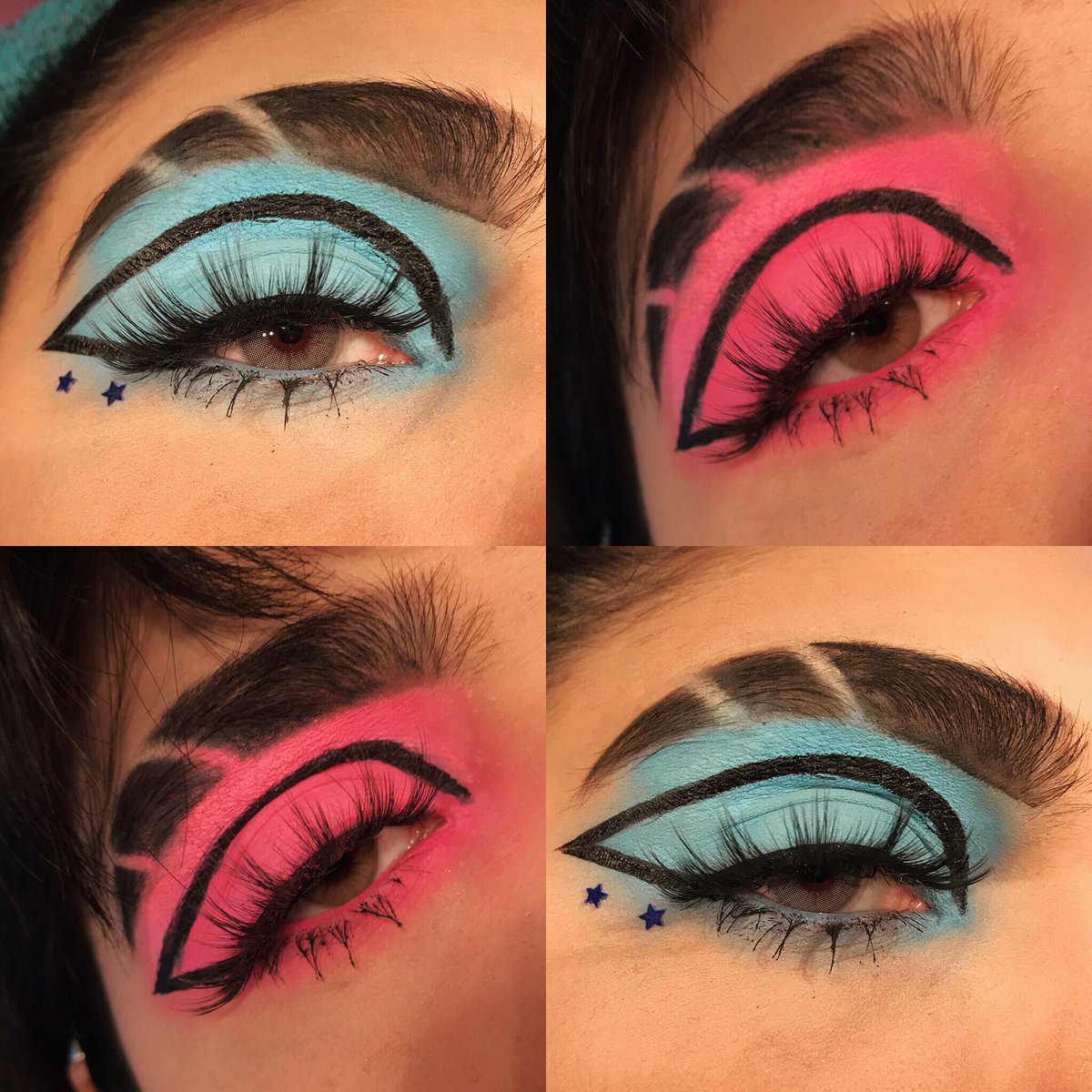 Blue and pink 💕💙 #makeup #makeupartist #makeuplook #eyelooks #bluelook #bluemakeup #pinkmakeup 
Lenses by ttdeye.
Eye palette Jawbreaker by Jeffree Star.
Eyebrows cream (granite) by Anastasia Beverlyhills.

(I know the blue one is shitty 😩😩😩 what happened nooo.....)