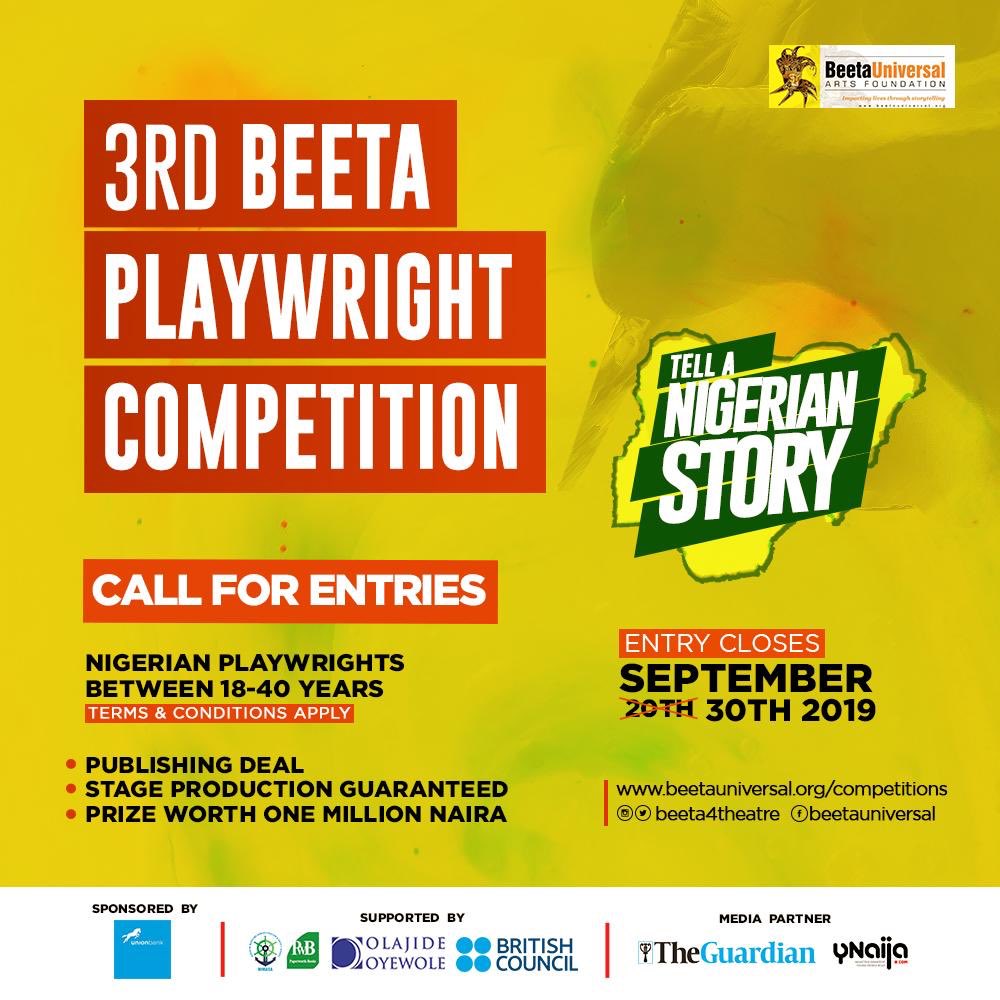 BeetaArts's tweet photo. Good NEWS!!
The new deadline for submission of entries is now 30th September.
So what are you waiting for?👏🏿👏🏿

Send in your entries now!
#BPC3 https://t.co/3S7hHojtHz
