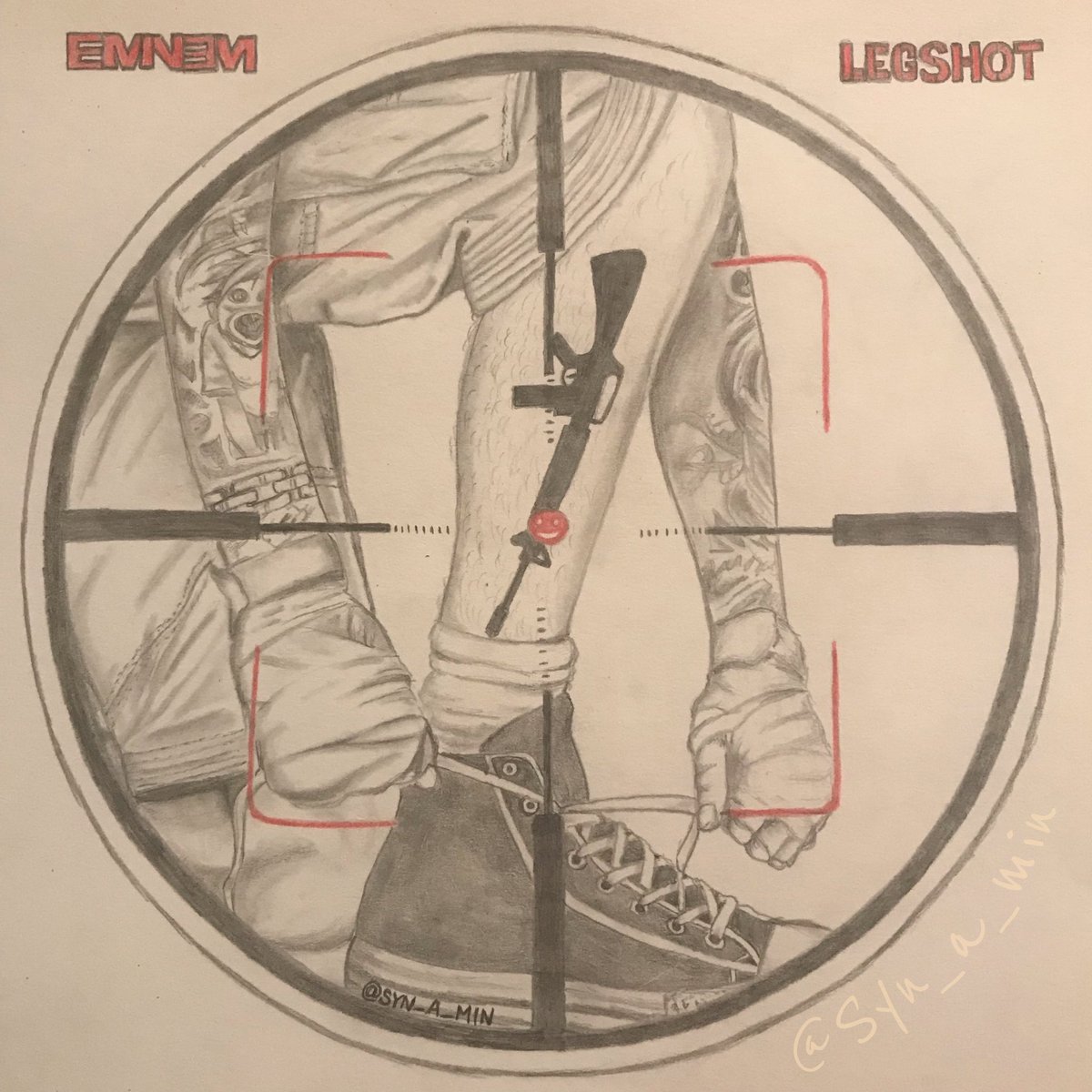 Syn_a_min's tweet image. One year ago @Eminem gave the rap community his response to @machinegunkelly ‘s #RapDevil . So, Happy first birthday  #LegShot 
🦵🔫 🤣💁‍♀️🖤❌❌🖤 #LTFU  #Killshot #Eminem #MGK #EST4Life #ArtworkBySynamin