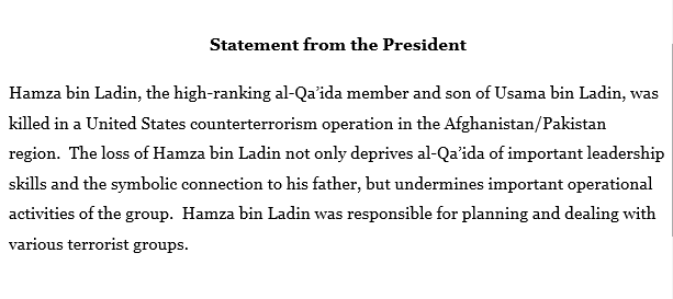 Trump Confirms U.S. Killed Osama Bin Laden’s Son and Successor Hamza EEbWVCnWsAAfTTe?format=png&name=small